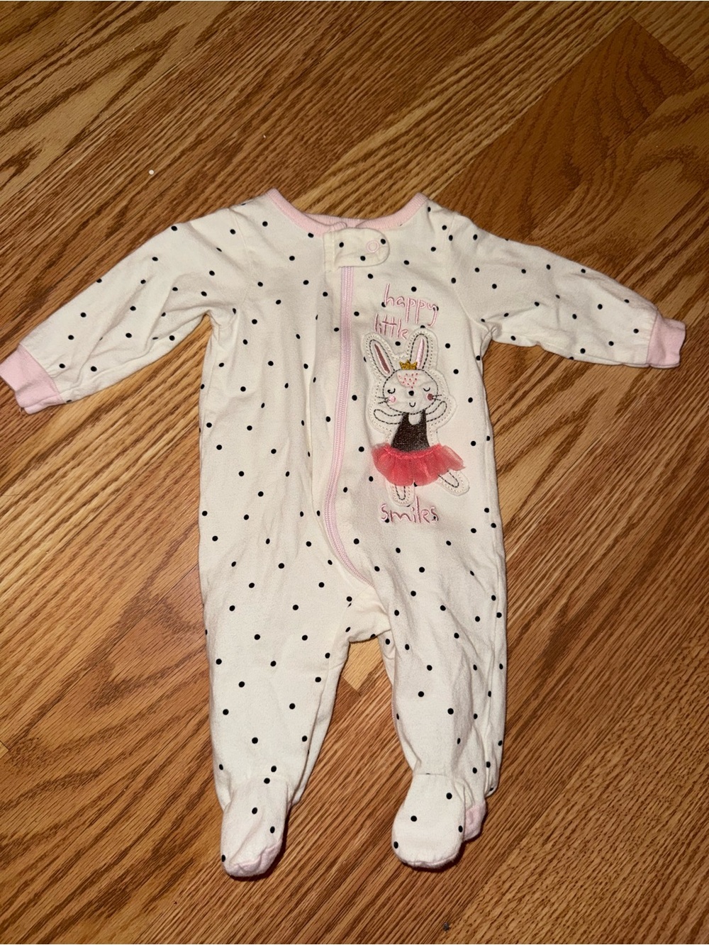 Gerber White Polka Dot Bunny Footed One-Piece with Pink Trim